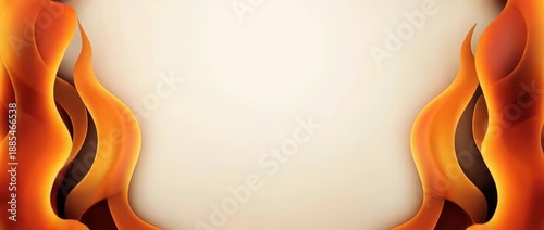 Abstract orange and yellow flame shapes frame  central light beige background space