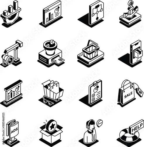Pack of Digital Sales Isometric Style Icons 