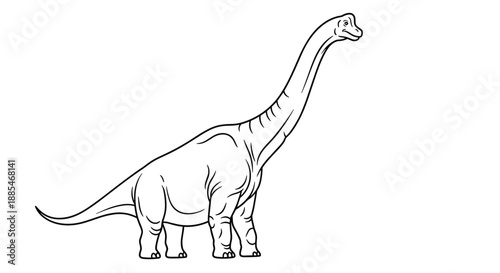 Outline drawing of a large long-necked sauropod dinosaur like a Brachiosaurus for coloring books or educational science materials.