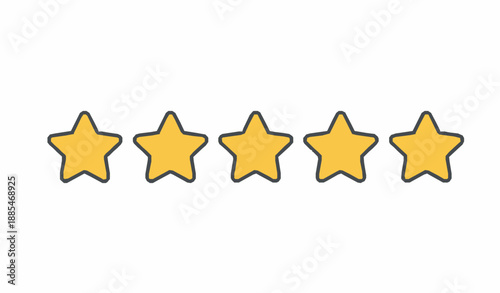 Five star yellow rating icon with outline representing premium quality customer satisfaction flat vector on white background