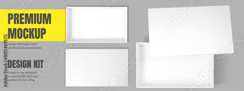 Open cardboard box mockup top view. Rectangle white gift package with shadow inside. Realistic 3d container empty paper lid. Isolated vector mock up on transparent background. Secret makeup case