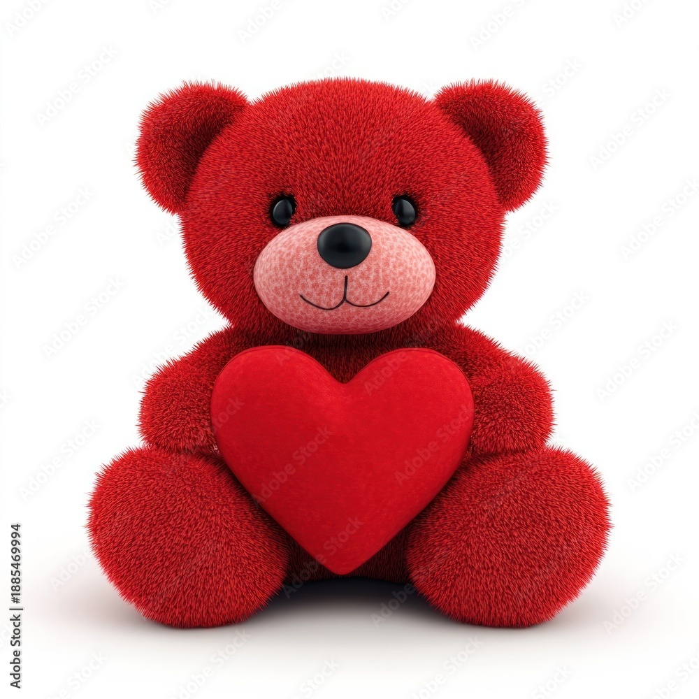 Fototapeta premium Light fluffy red heart toy teddy cute.