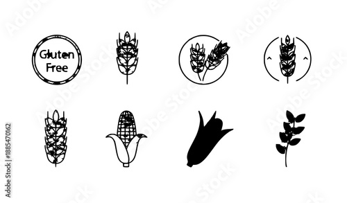 Grain and Wheat Icons Gluten Free Bakery Bread Cereal Vector Set