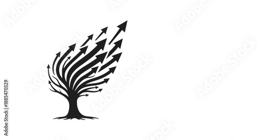 Business growth concept with tree and upward arrows, symbolizing success and progress in corporate and financial development