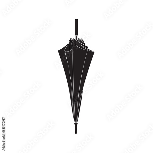 Closed umbrella vector icon, a folded rain protection accessory, symbolizing stormy weather, defense against precipitation and outdoor gear, isolated graphic object