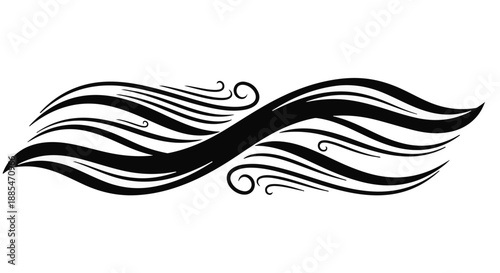 Black swirly wave abstract background design element with flowing lines and curves on white