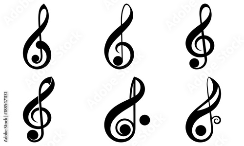 Five Black Treble Clef Symbols on White Background music symbol musical notation