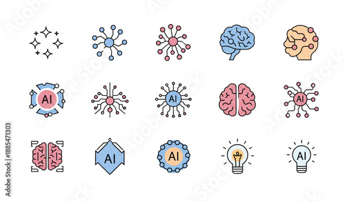 Artificial intelligence sparkle icons flat vector AI symbol set isolated on white background