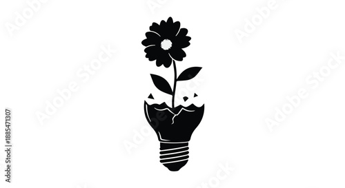 Creative eco-friendly innovation concept with flower growing out of lightbulb on white background