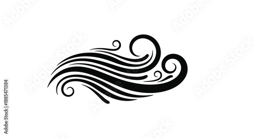 Stylized wave wind design element graphic illustration, modern abstract symbol, black and white, minimalist