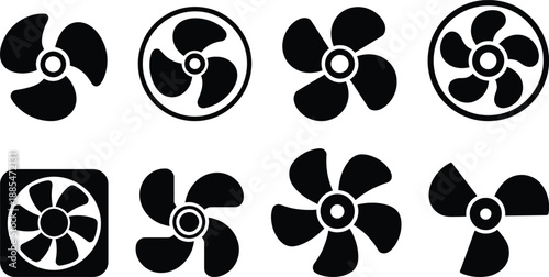 Collection of various fan icons in black and white