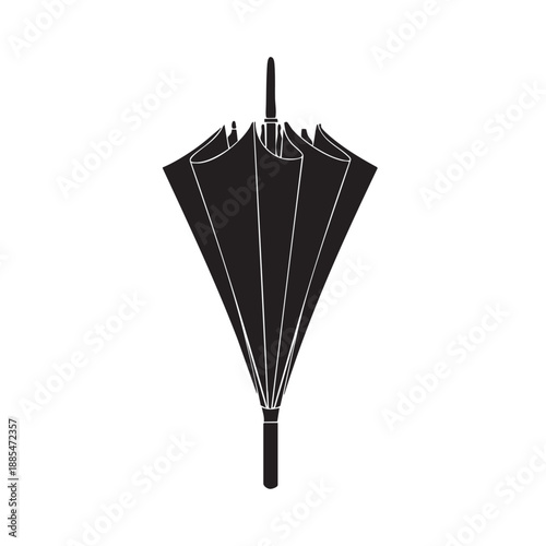 Folded umbrella silhouette icon for rain protection accessory design element closed black parasol isolated on white background autumn weather equipment for walking outdoor vector graphic illustration