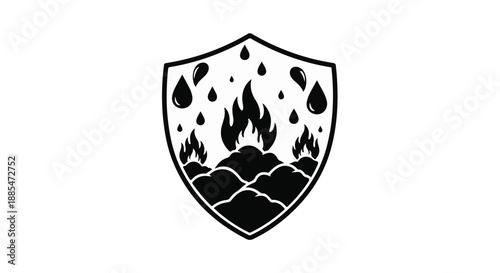 Shield icon with flames and raindrops protection concept symbol