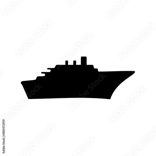 Black silhouette of a modern cruise ship sailing on the ocean