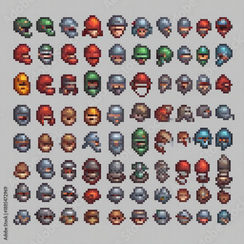 A pixel art image showcases a variety of armor types, each with unique features and a distinct appearance.