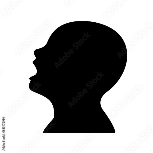 Silhouette of a human head in profile with mouth open wide