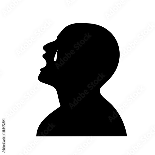 Silhouette of a crying man with a single tear falling down his face