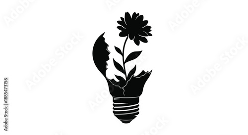 Creative idea light bulb with growing flower, symbolizing innovation and eco-friendly sustainability in modern green technology