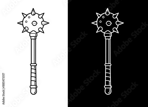 Morning star mace weapon showing a spiked metal ball on a handle