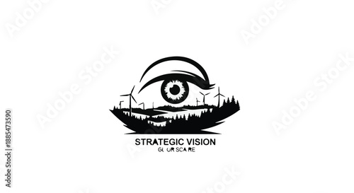 Strategic vision concept with eye and cityscape logo design for business and innovation