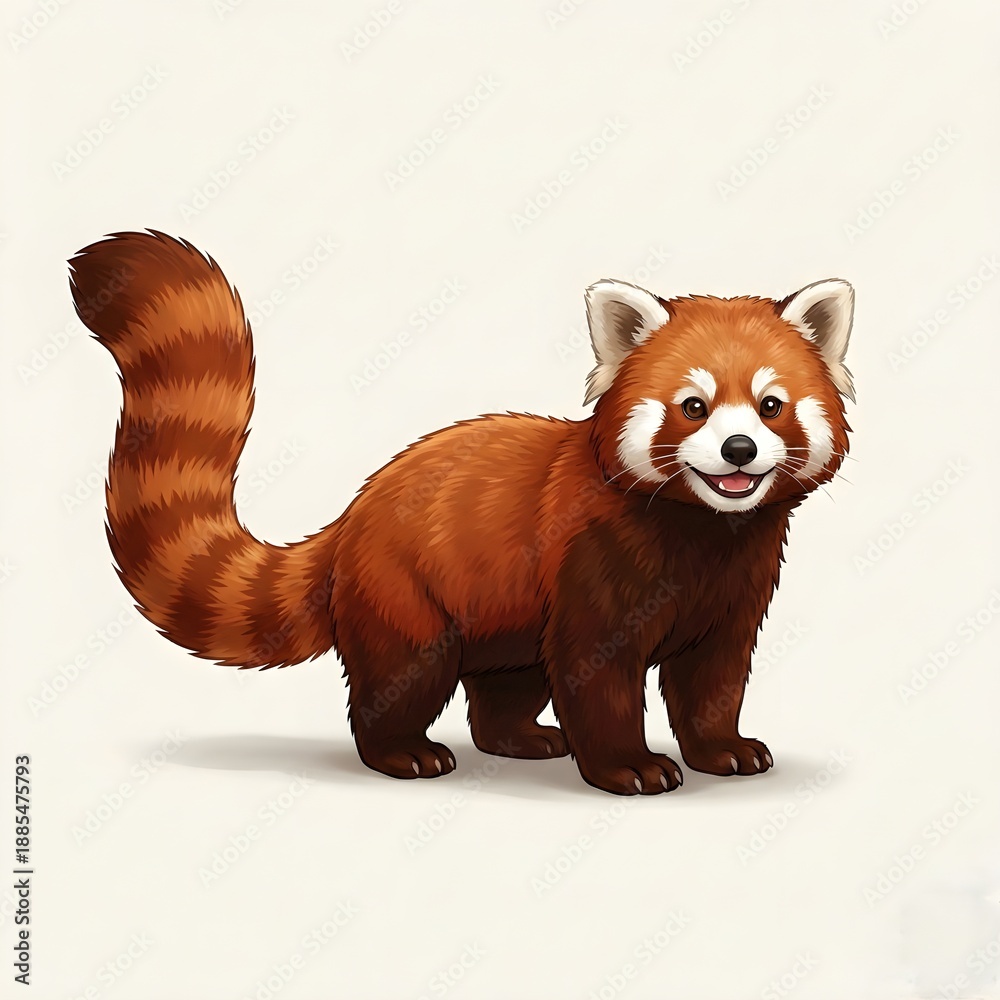 Fototapeta premium Cute Happy Cartoon Red Panda Character Standing Isolated on White Background