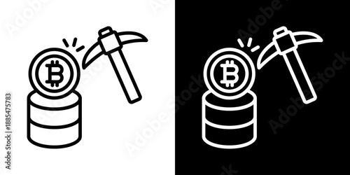 Bitcoin Mining Icon Of Line Black And White Style