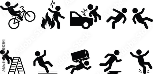 Various accident scenes depicted through simple graphics