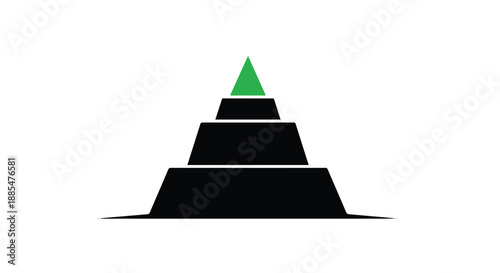 Simple pyramid chart graph with green success tip on white background for business concept and growth strategy