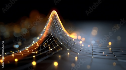 Business growth curve with glowing data points on futuristic digital network for financial success and innovation