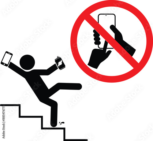 Person falling down stairs while using mobile phone