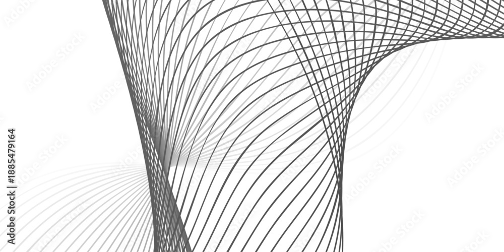 Fototapeta premium Abstract black and white vector background featuring a digital technology pattern with 3d tunnel waves and fractal spiral lines for a modern business wallpaper design