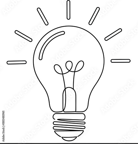 Minimalist single line drawing of a light bulb, representing ideas, innovation, and creativity. Simple, clean, and conceptual vector art.