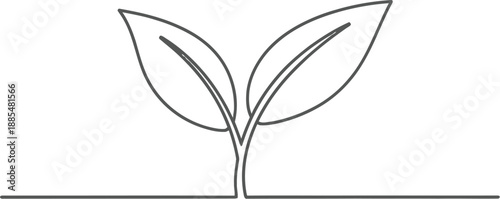 Simple line art drawing of a young plant sprout emerging from the ground, symbolizing growth and nature.