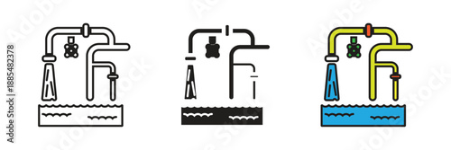 Water Pipe System vector icon. Professional vector icon set of plumbing water pipe system with valve and shower for household utility.