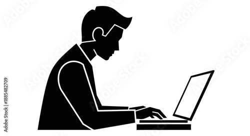 Man Working on Laptop Computer Silhouette.