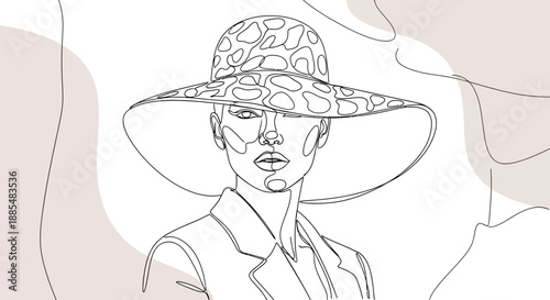 Woman Wearing Elegant Hat and Outfit.