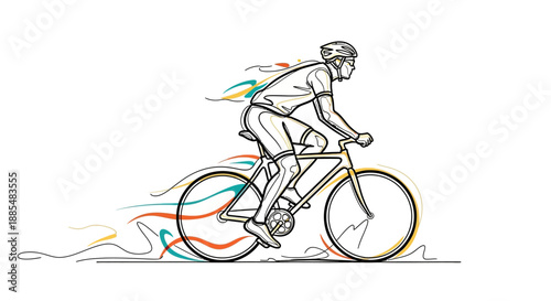Cyclist Riding Bicycle in Motion Illustration.