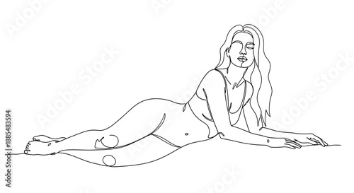 Woman Reclining on Stomach Line Drawing.