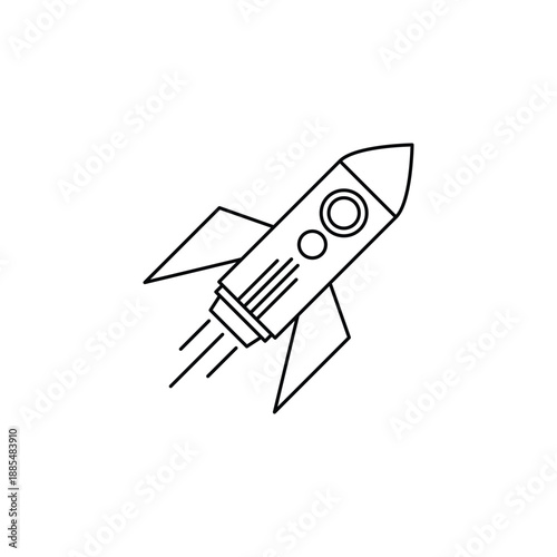 Illustration of a flying rocket, booster, rocket icon in line