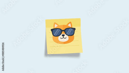 Adorable cartoon fox wearing sunglasses on a notepad