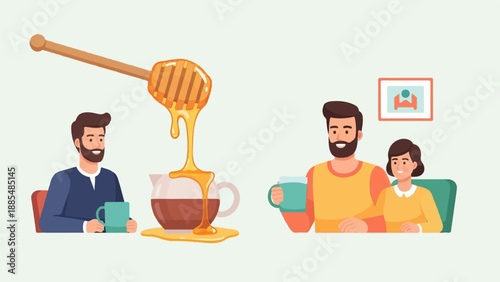 A sweet moment with family and a comforting drink, enhanced by honey