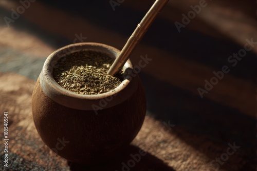 Drinking mate tea with bombilla straw from traditional gourd in a cozy setting during afternoon gathering