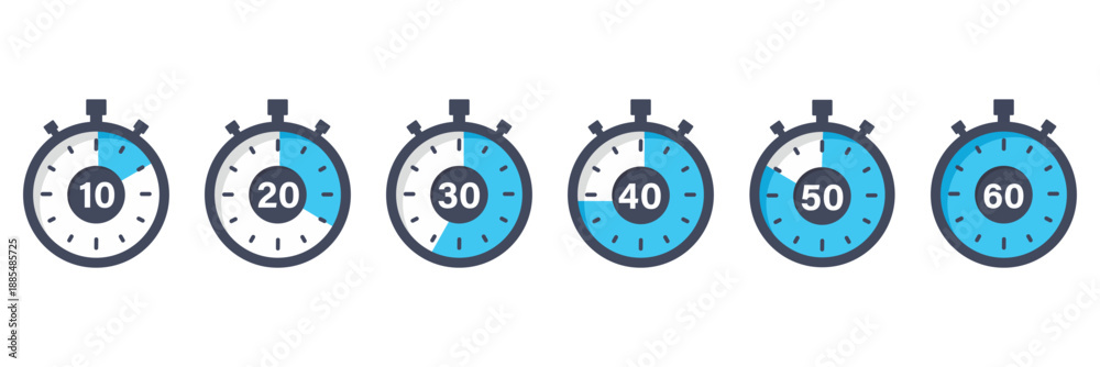 © Iconpro333 - Collection of stopwatch icons with different time intervals from 5 to 60 minutes © Iconpro333 - Collection of stopwatch icons with different time intervals from 5 to 60 minutes