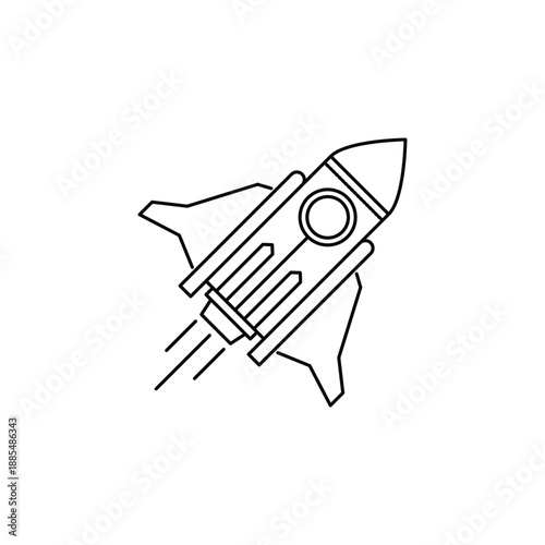 Illustration of a flying rocket, booster, rocket icon in line