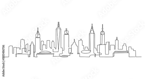 New York City Skyline Simple Line Art.