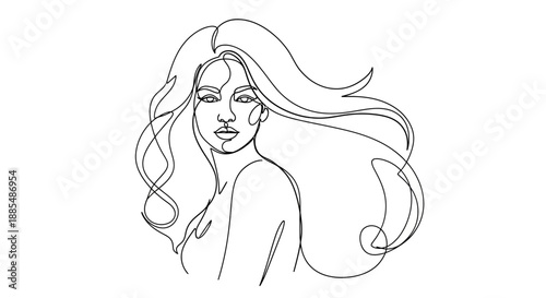 Line Drawing of a Woman with Flowing Hair.