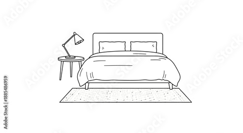 Simple Line Drawing of a Bed.