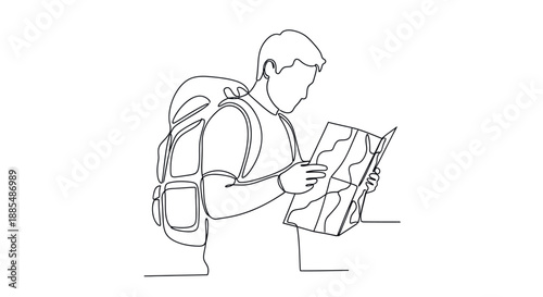 Man with Backpack Reading a Map.