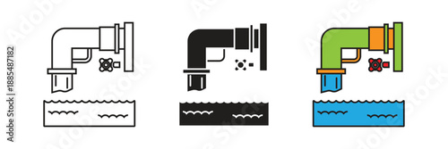 Industrial Water Pump vector icon. Heavy-duty industrial water pump icon with valve control, depicting professional irrigation systems, water drainage, and fluid management technology.