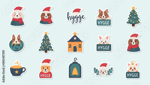 Adorable winter animals in Santa hats and cozy scenes for a warm holiday feel